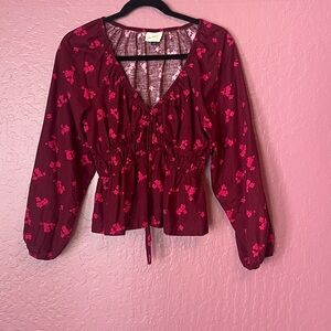 Universal Thread Burgundy Floral Blouse.